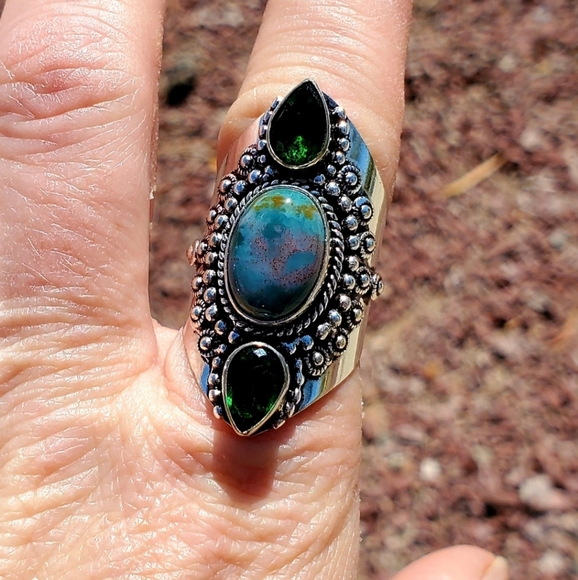 New Bloodstone & Peridot 925 Silver Statement Ring. - Picture 8 of 16